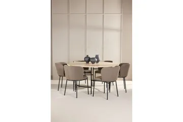 Spisegruppe Copenhagen Rundt 140 cm Hvid/Sort med 6 Edina Stole Sort / Brun - Sort / Brun - Møbler - Borde - Spisebordssæt