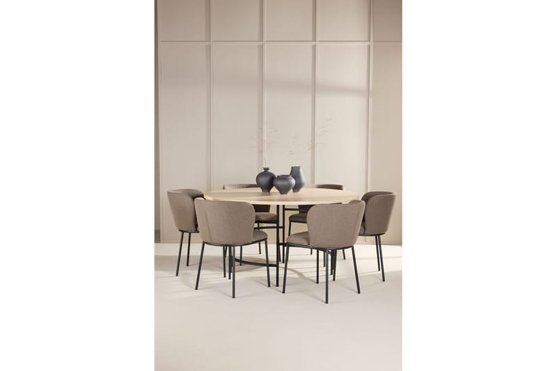 Spisegruppe Copenhagen Rundt 140 cm Hvid/Sort med 6 Edina Stole Sort / Brun - Sort / Brun - Møbler - Borde - Spisebordssæt