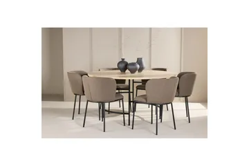 Spisegruppe Copenhagen Rundt 140 cm Hvid/Sort med 6 Edina Stole Sort / Brun - Sort / Brun - Møbler - Borde - Spisebordssæt