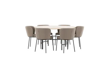 Spisegruppe Copenhagen Rundt 140 cm Hvid/Sort med 6 Edina Stole Sort / Brun - Sort / Brun - Møbler - Borde - Spisebordssæt