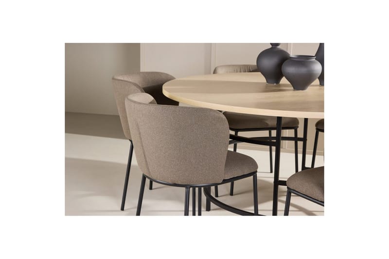 Spisegruppe Copenhagen Rundt 140 cm Hvid/Sort med 6 Edina Stole Sort / Brun - Sort / Brun - Møbler - Borde - Spisebordssæt