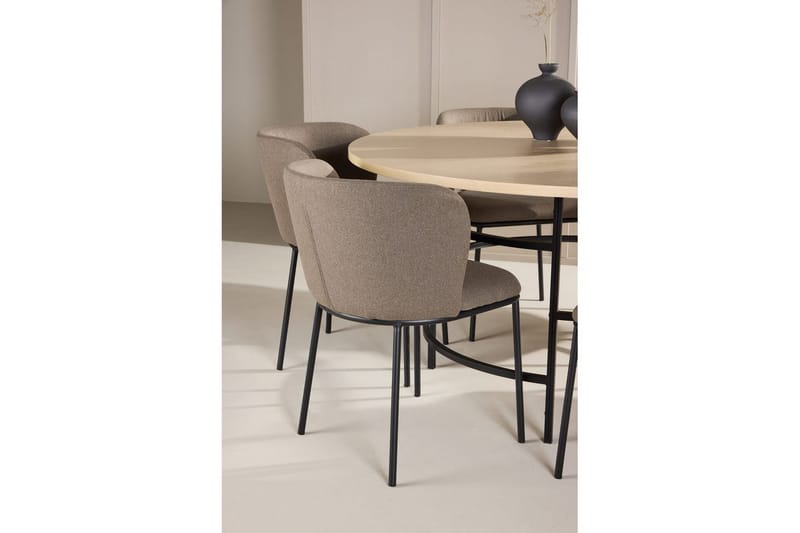 Spisegruppe Copenhagen Rundt 140 cm Hvid/Sort med 6 Edina Stole Sort / Brun - Sort / Brun - Møbler - Borde - Spisebordssæt