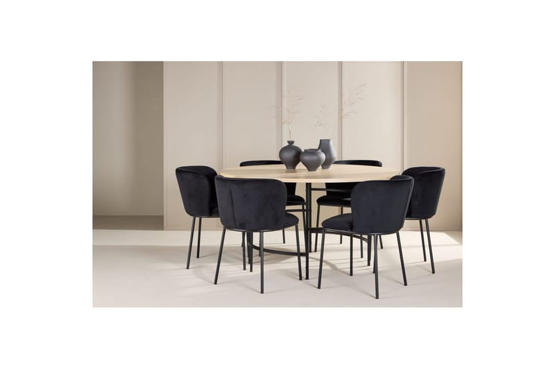 Spisegruppe Copenhagen Rundt 140 cm Hvid/Sort med 6 Edina Stole Sort - Sort - Møbler - Borde - Spisebordssæt