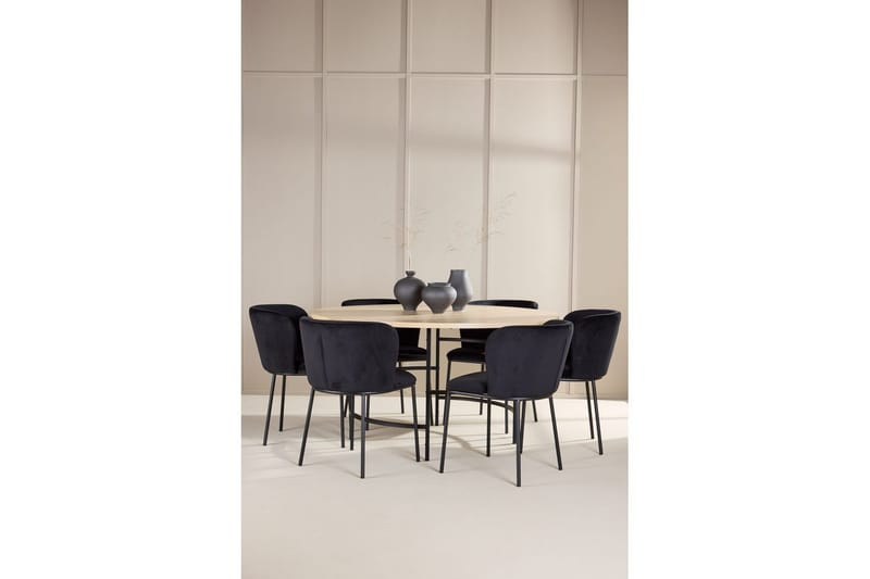 Spisegruppe Copenhagen Rundt 140 cm Hvid/Sort med 6 Edina Stole Sort - Sort - Møbler - Borde - Spisebordssæt