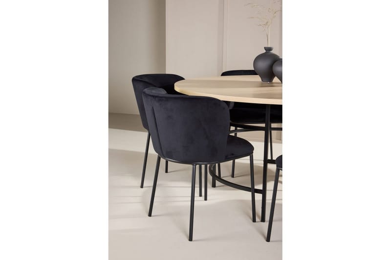 Spisegruppe Copenhagen Rundt 140 cm Hvid/Sort med 6 Edina Stole Sort - Sort - Møbler - Borde - Spisebordssæt