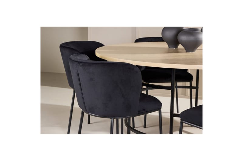 Spisegruppe Copenhagen Rundt 140 cm Hvid/Sort med 6 Edina Stole Sort - Sort - Møbler - Borde - Spisebordssæt