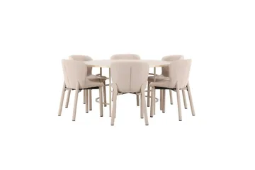 Spisegruppe Copenhagen Rundt 140 cm med 6 Astoria Stole Hvid / Beige, Beige - Hvid / Beige, Beige - Møbler - Borde - Spisebordssæt