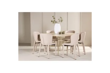 Spisegruppe Copenhagen Rundt 140 cm med 6 Astoria Stole Hvid / Beige, Beige - Hvid / Beige, Beige - Møbler - Borde - Spisebordssæt