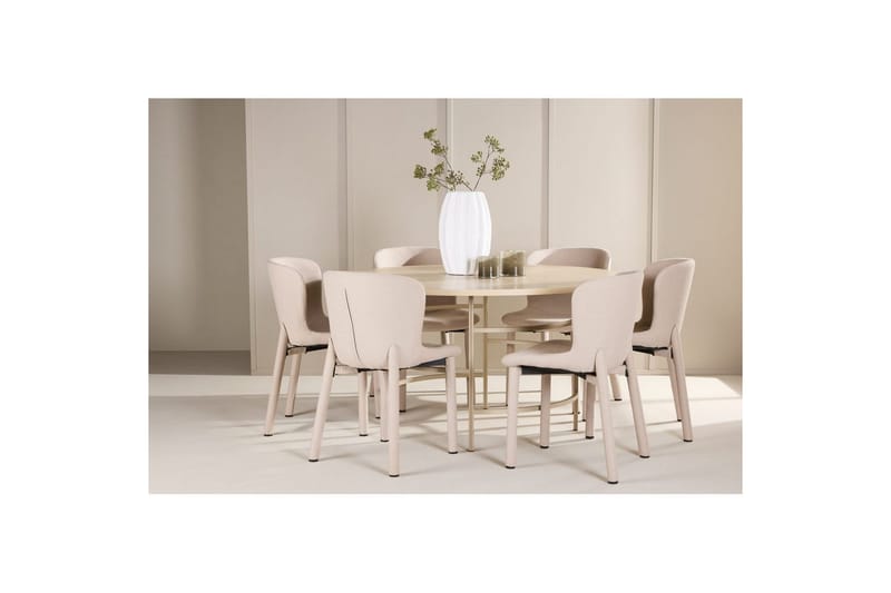 Spisegruppe Copenhagen Rundt 140 cm med 6 Astoria Stole Hvid / Beige, Beige - Hvid / Beige, Beige - Møbler - Borde - Spisebordssæt
