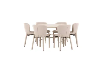 Spisegruppe Copenhagen Rundt 140 cm med 6 Astoria Stole Hvid / Beige, Beige - Hvid / Beige, Beige - Møbler - Borde - Spisebordssæt