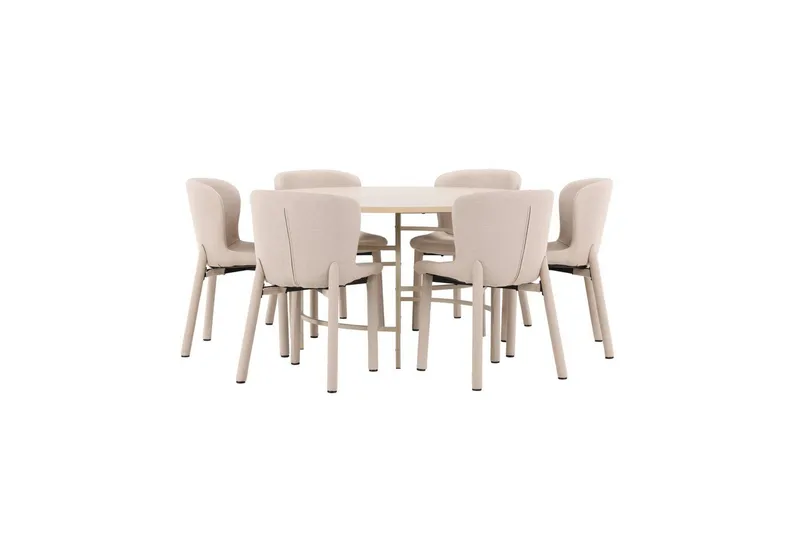 Spisegruppe Copenhagen Rundt 140 cm med 6 Astoria Stole Hvid / Beige, Beige, Hvid / Beige, Beige
