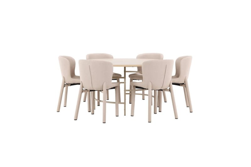 Spisegruppe Copenhagen Rundt 140 cm med 6 Astoria Stole Hvid / Beige, Beige, Hvid / Beige, Beige