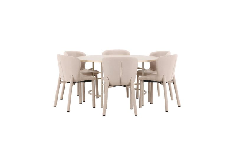 Spisegruppe Copenhagen Rundt 140 cm med 6 Astoria Stole Hvid / Beige, Beige - Hvid / Beige, Beige - Møbler - Borde - Spisebordssæt
