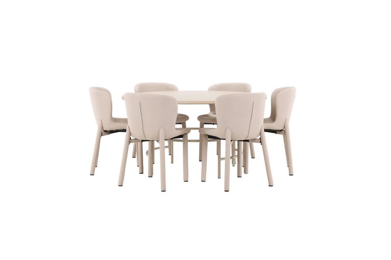 Spisegruppe Copenhagen Rundt 140 cm med 6 Astoria Stole Hvid / Beige, Beige - Hvid / Beige, Beige - Møbler - Borde - Spisebordssæt