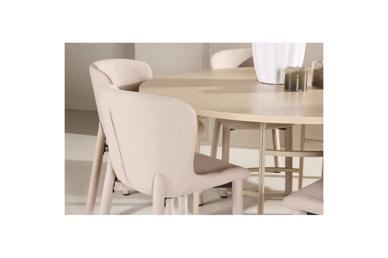 Spisegruppe Copenhagen Rundt 140 cm med 6 Astoria Stole Hvid / Beige, Beige - Hvid / Beige, Beige - Møbler - Borde - Spisebordssæt