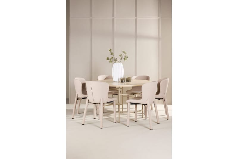 Spisegruppe Copenhagen Rundt 140 cm med 6 Astoria Stole Hvid / Beige, Beige - Hvid / Beige, Beige - Møbler - Borde - Spisebordssæt