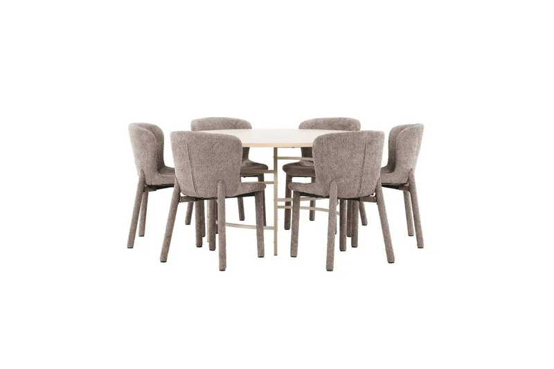Spisegruppe Copenhagen Rundt 140 cm med 6 Astoria Stole Hvid / Beige, Brun, Hvid / Beige, Brun