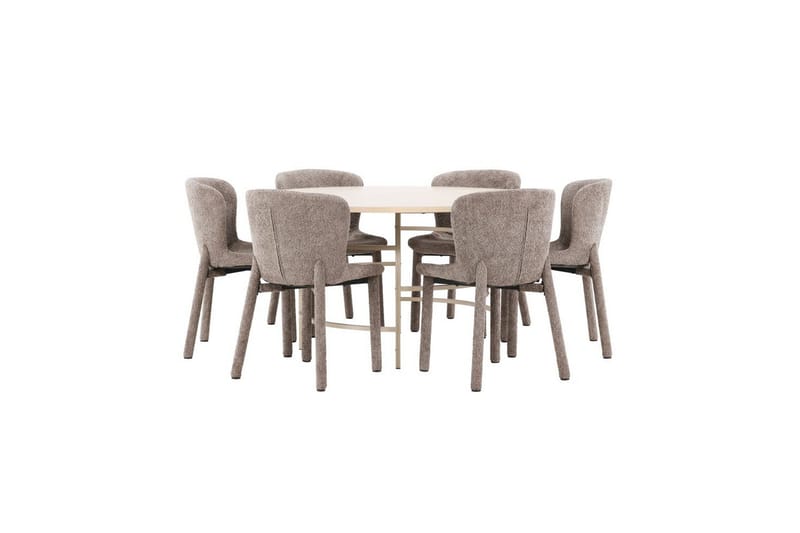 Spisegruppe Copenhagen Rundt 140 cm med 6 Astoria Stole Hvid / Beige, Brun - Hvid / Beige, Brun - Møbler - Borde - Spisebordssæt