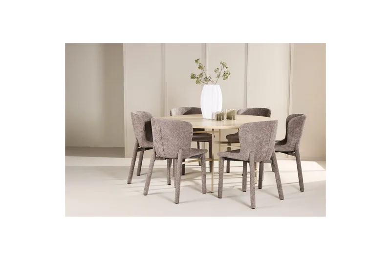 Spisegruppe Copenhagen Rundt 140 cm med 6 Astoria Stole Hvid / Beige, Brun - Hvid / Beige, Brun - Møbler - Borde - Spisebordssæt