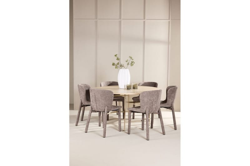Spisegruppe Copenhagen Rundt 140 cm med 6 Astoria Stole Hvid / Beige, Brun - Hvid / Beige, Brun - Møbler - Borde - Spisebordssæt