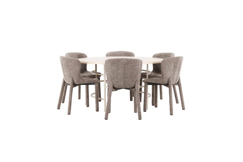 Spisegruppe Copenhagen Rundt 140 cm med 6 Astoria Stole Hvid / Beige, Brun - Hvid / Beige, Brun - Møbler - Borde - Spisebordssæt