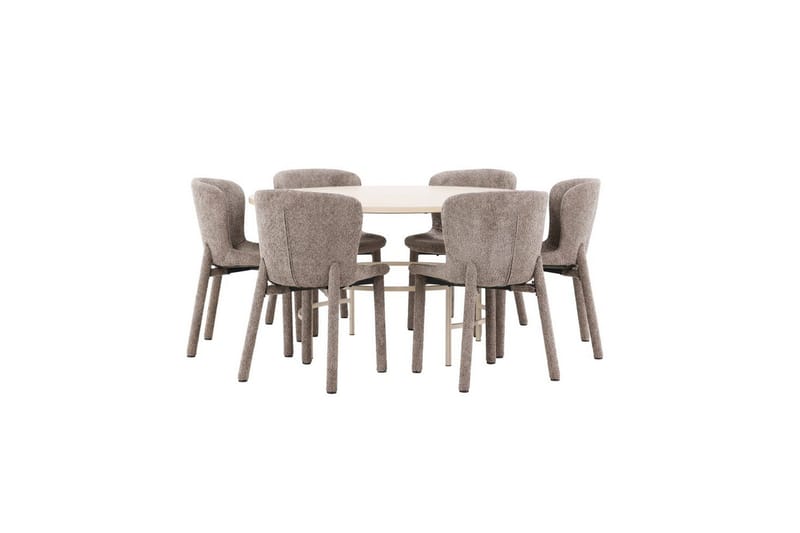 Spisegruppe Copenhagen Rundt 140 cm med 6 Astoria Stole Hvid / Beige, Brun - Hvid / Beige, Brun - Møbler - Borde - Spisebordssæt