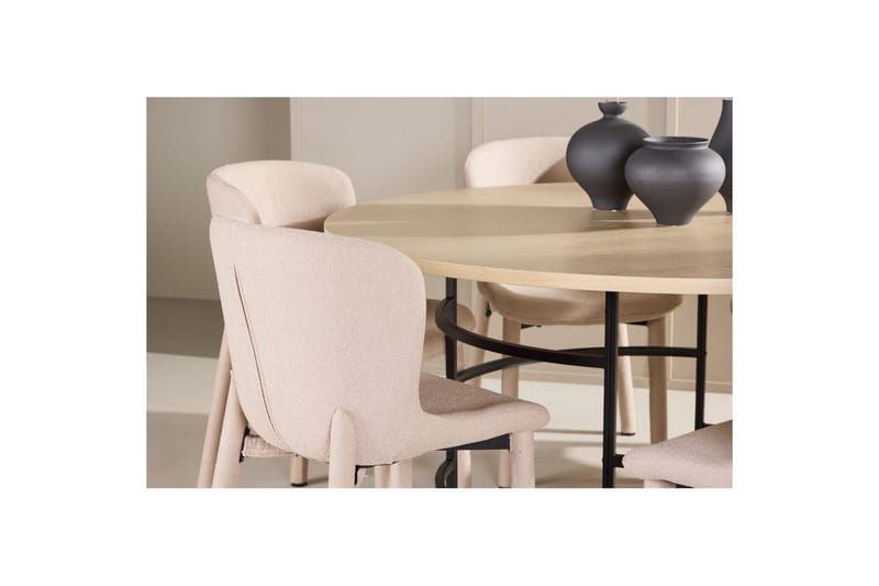 Spisegruppe Copenhagen Rundt 140 cm med 6 Astoria Stole Hvid / Sort, Beige - Hvid / Sort, Beige - Møbler - Borde - Spisebordssæt