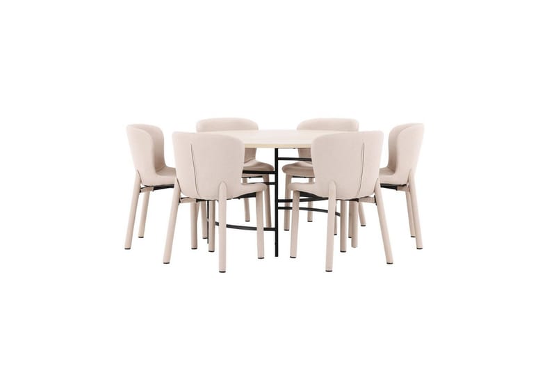 Spisegruppe Copenhagen Rundt 140 cm med 6 Astoria Stole Hvid / Sort, Beige - Hvid / Sort, Beige - Møbler - Borde - Spisebordssæt