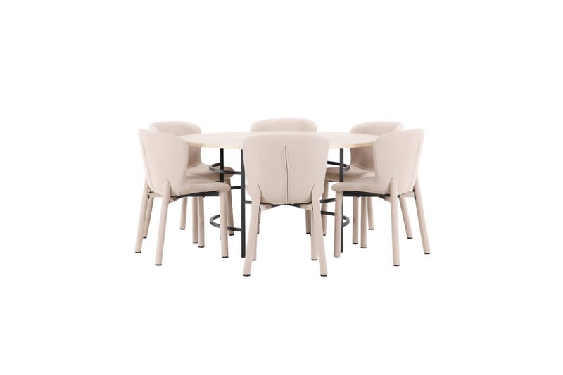 Spisegruppe Copenhagen Rundt 140 cm med 6 Astoria Stole Hvid / Sort, Beige - Hvid / Sort, Beige - Møbler - Borde - Spisebordssæt