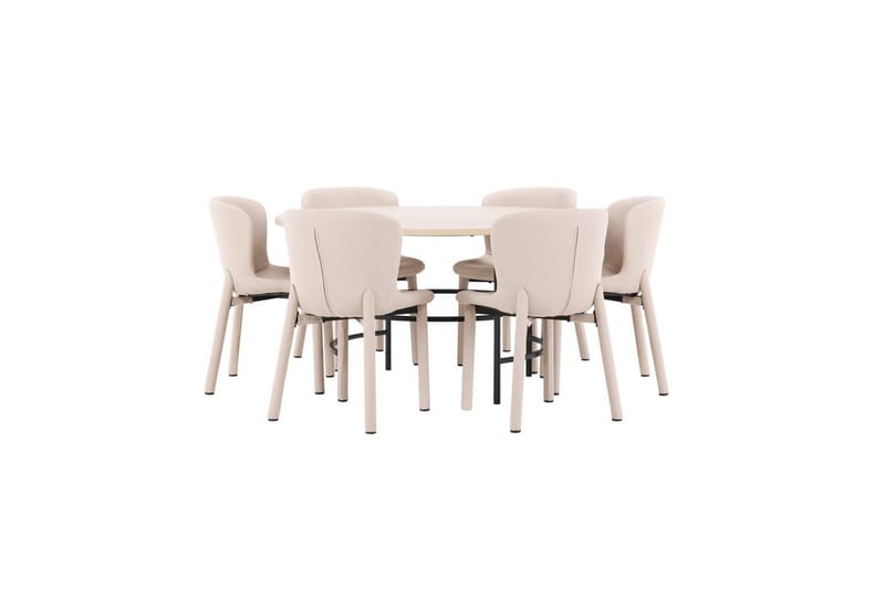 Spisegruppe Copenhagen Rundt 140 cm med 6 Astoria Stole Hvid / Sort, Beige - Hvid / Sort, Beige - Møbler - Borde - Spisebordssæt