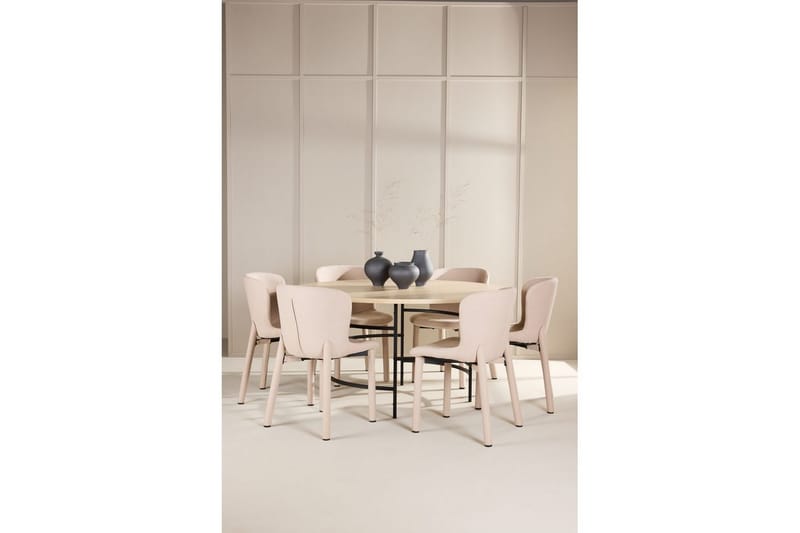 Spisegruppe Copenhagen Rundt 140 cm med 6 Astoria Stole Hvid / Sort, Beige - Hvid / Sort, Beige - Møbler - Borde - Spisebordssæt