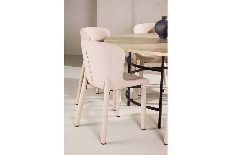 Spisegruppe Copenhagen Rundt 140 cm med 6 Astoria Stole Hvid / Sort, Beige - Hvid / Sort, Beige - Møbler - Borde - Spisebordssæt