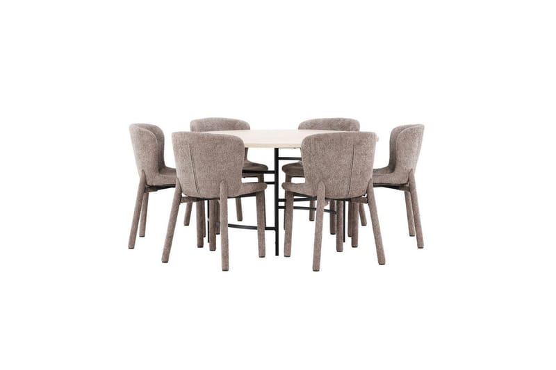 Spisegruppe Copenhagen Rundt 140 cm med 6 Astoria Stole Hvid / Sort, Brun, Hvid / Sort, Brun