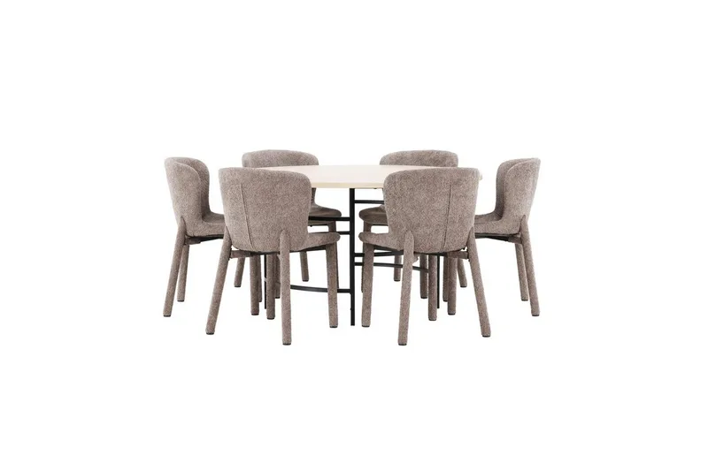 Spisegruppe Copenhagen Rundt 140 cm med 6 Astoria Stole Hvid / Sort, Brun - Hvid / Sort, Brun - Møbler - Borde - Spisebordssæt