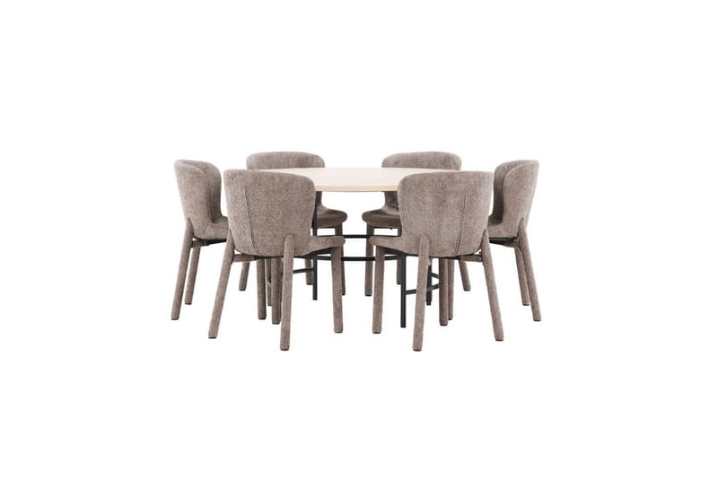 Spisegruppe Copenhagen Rundt 140 cm med 6 Astoria Stole Hvid / Sort, Brun - Hvid / Sort, Brun - Møbler - Borde - Spisebordssæt