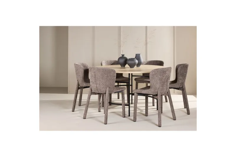 Spisegruppe Copenhagen Rundt 140 cm med 6 Astoria Stole Hvid / Sort, Brun - Hvid / Sort, Brun - Møbler - Borde - Spisebordssæt