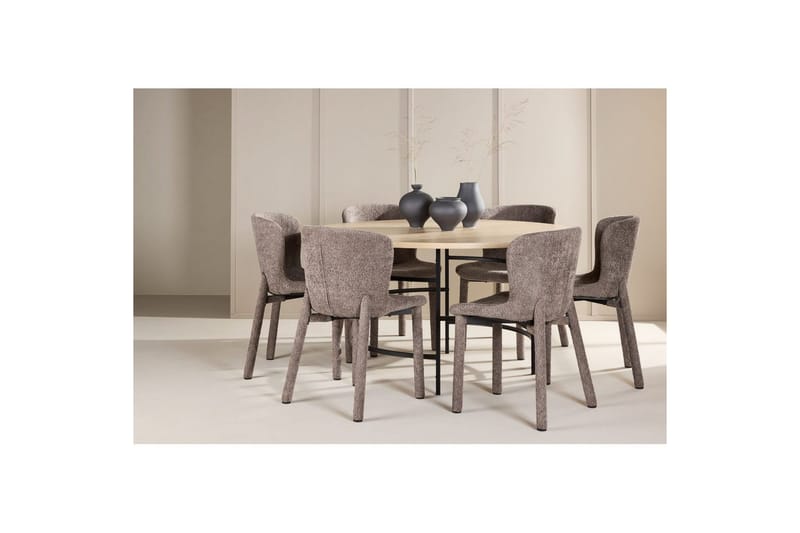 Spisegruppe Copenhagen Rundt 140 cm med 6 Astoria Stole Hvid / Sort, Brun - Hvid / Sort, Brun - Møbler - Borde - Spisebordssæt