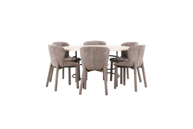 Spisegruppe Copenhagen Rundt 140 cm med 6 Astoria Stole Hvid / Sort, Brun - Hvid / Sort, Brun - Møbler - Borde - Spisebordssæt