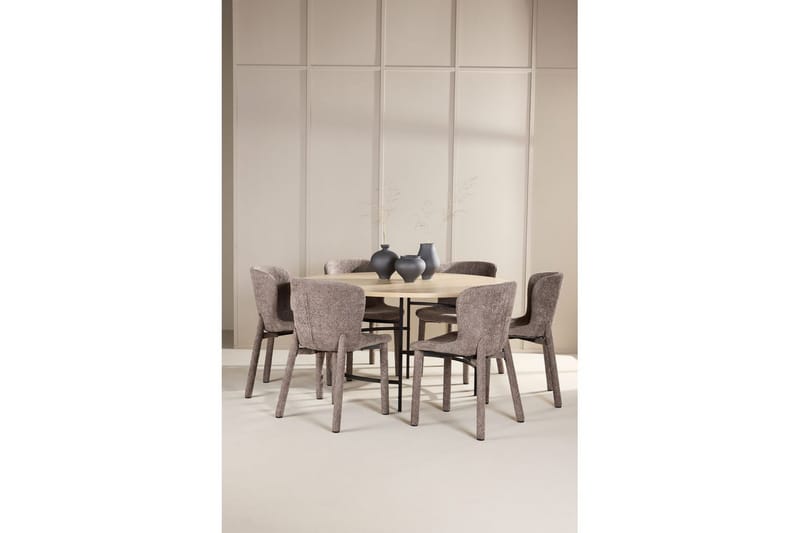 Spisegruppe Copenhagen Rundt 140 cm med 6 Astoria Stole Hvid / Sort, Brun - Hvid / Sort, Brun - Møbler - Borde - Spisebordssæt