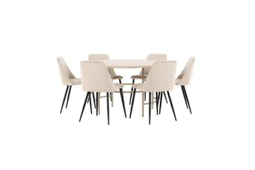 Spisegruppe Copenhagen Rundt 140 cm med 6 Night Stole Hvid / Beige - Hvid / Beige - Møbler - Borde - Spisebordssæt
