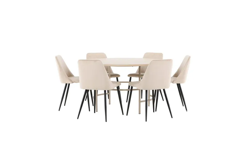 Spisegruppe Copenhagen Rundt 140 cm med 6 Night Stole Hvid / Beige - Hvid / Beige - Møbler - Borde - Spisebordssæt