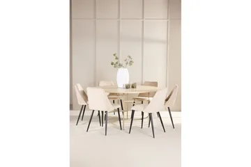 Spisegruppe Copenhagen Rundt 140 cm med 6 Night Stole Hvid / Beige - Hvid / Beige - Møbler - Borde - Spisebordssæt