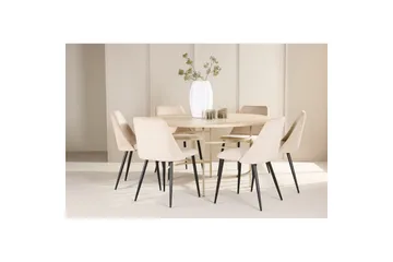 Spisegruppe Copenhagen Rundt 140 cm med 6 Night Stole Hvid / Beige - Hvid / Beige - Møbler - Borde - Spisebordssæt