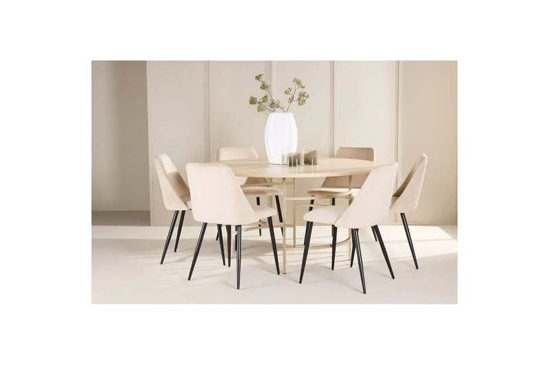 Spisegruppe Copenhagen Rundt 140 cm med 6 Night Stole Hvid / Beige - Hvid / Beige - Møbler - Borde - Spisebordssæt