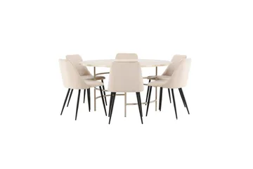 Spisegruppe Copenhagen Rundt 140 cm med 6 Night Stole Hvid / Beige - Hvid / Beige - Møbler - Borde - Spisebordssæt