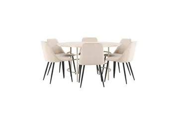 Spisegruppe Copenhagen Rundt 140 cm med 6 Night Stole Hvid / Beige - Hvid / Beige - Møbler - Borde - Spisebordssæt