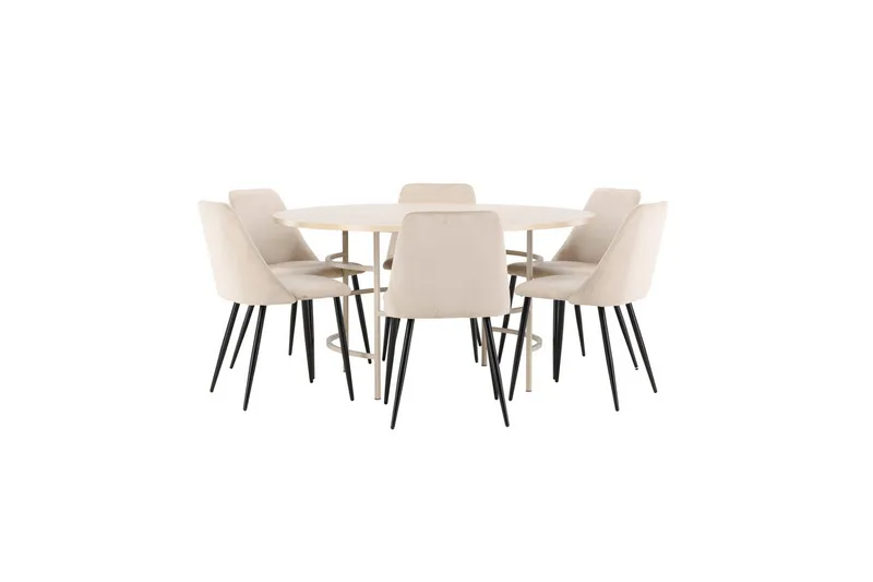 Spisegruppe Copenhagen Rundt 140 cm med 6 Night Stole Hvid / Beige - Hvid / Beige - Møbler - Borde - Spisebordssæt