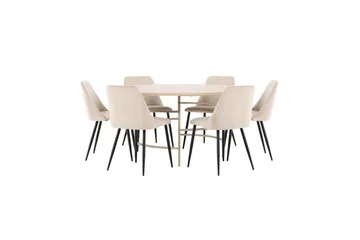 Spisegruppe Copenhagen Rundt 140 cm med 6 Night Stole Hvid / Beige - Hvid / Beige - Møbler - Borde - Spisebordssæt