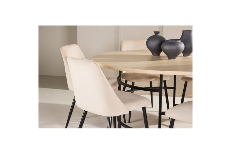 Spisegruppe Copenhagen Rundt 140 cm med 6 Night Stole Hvid / Sort - Hvid / Sort - Møbler - Borde - Spisebordssæt