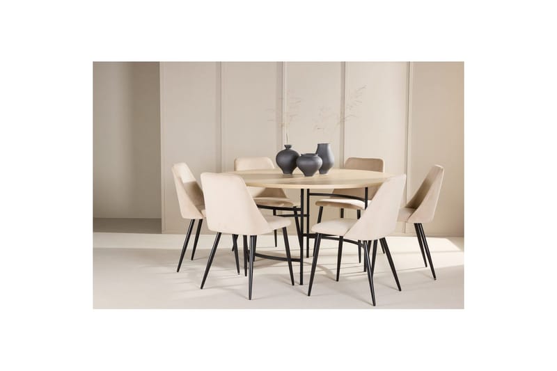 Spisegruppe Copenhagen Rundt 140 cm med 6 Night Stole Hvid / Sort - Hvid / Sort - Møbler - Borde - Spisebordssæt